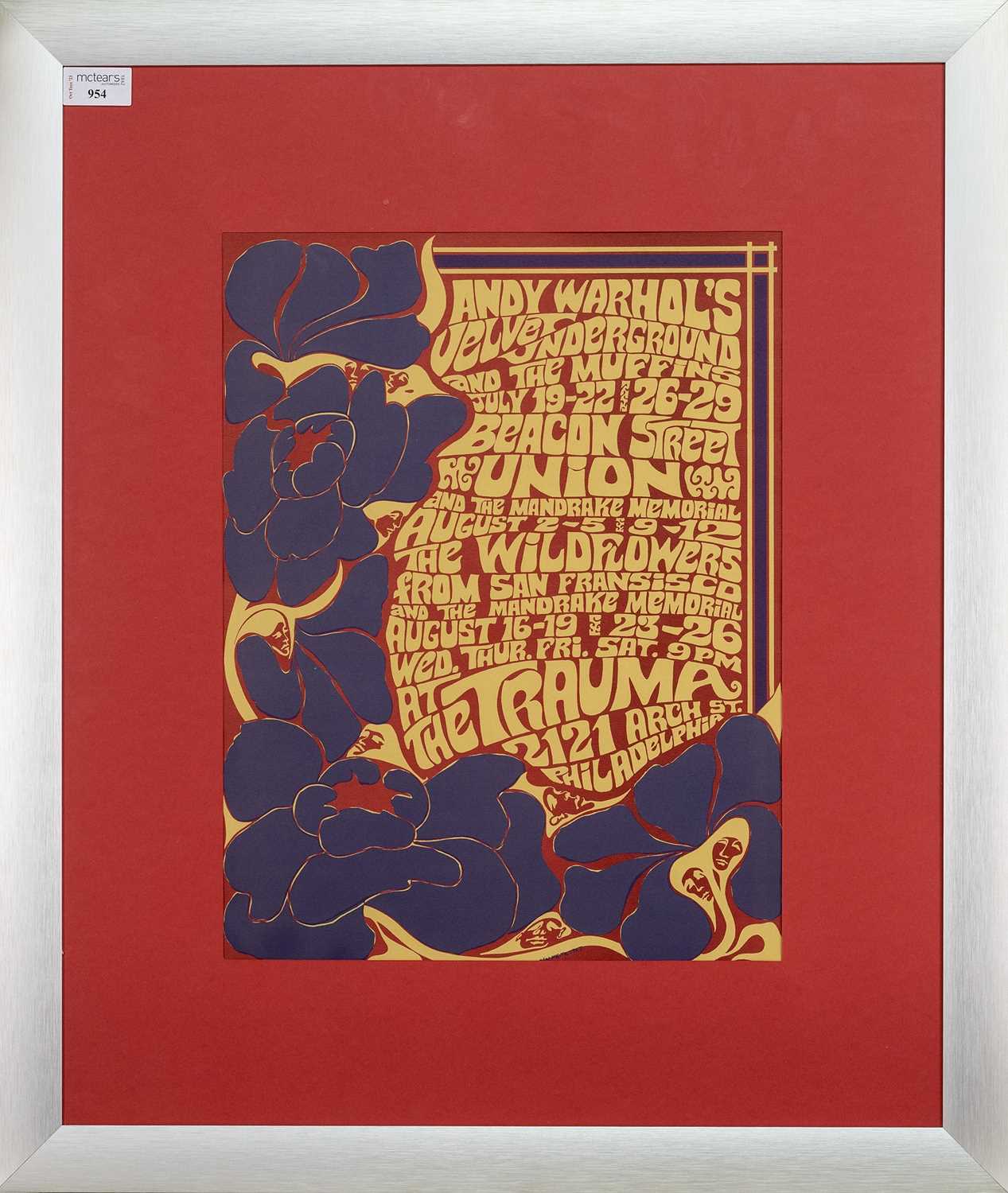 Lot 954 - (ANDY WARHOL'S) VELVET UNDERGROUND - CONCERT POSTER, 1967, THE TRAUMA, PHILADELPHIA