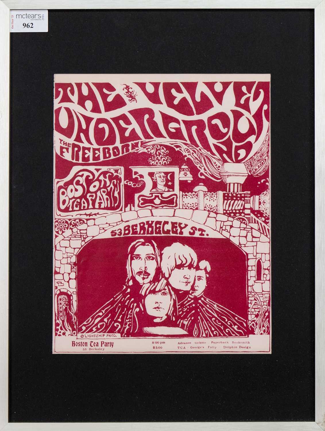 Lot 962 - VELVET UNDERGROUND - CONCERT FLYER, AUGUST 11-12 1967, BOSTON TEA PARTY, BOSTON