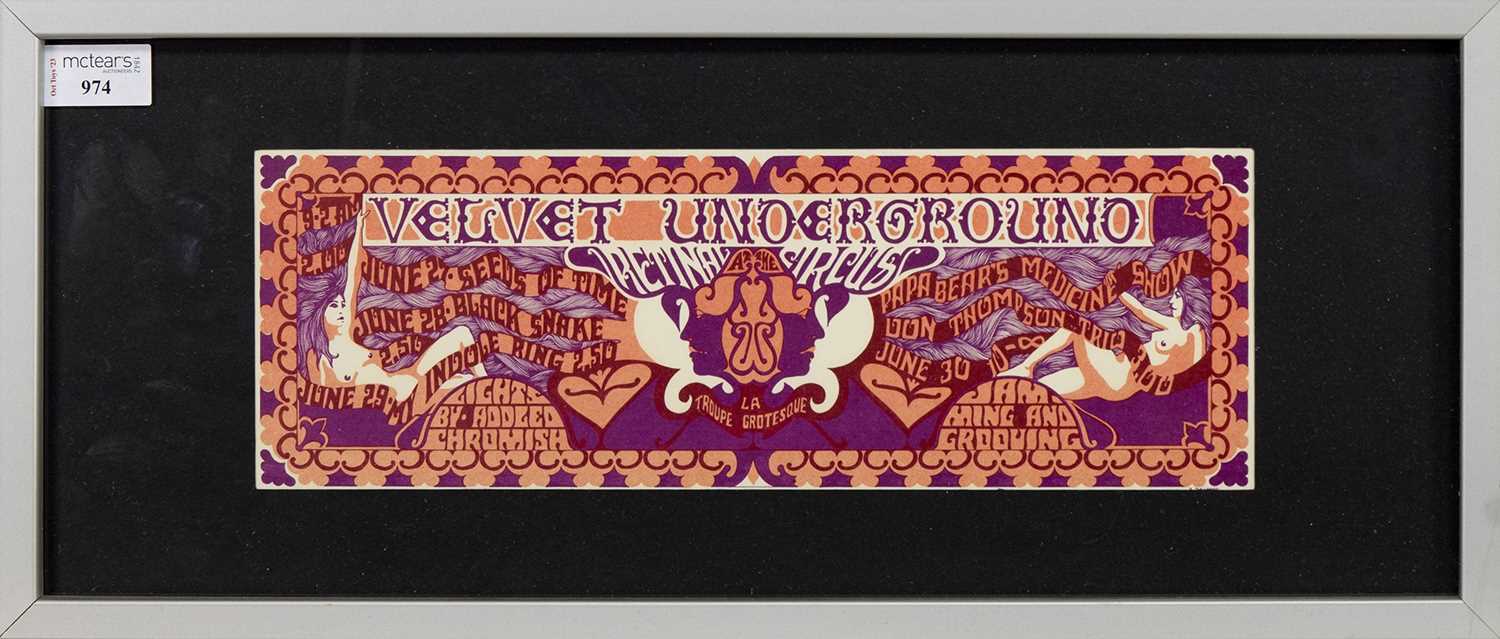 Lot 974 - VELVET UNDERGROUND - CONCERT OVERSIZED POSTCARD, JUNE 27-30 1968, RETINAL CIRCUS, VANCOUVER