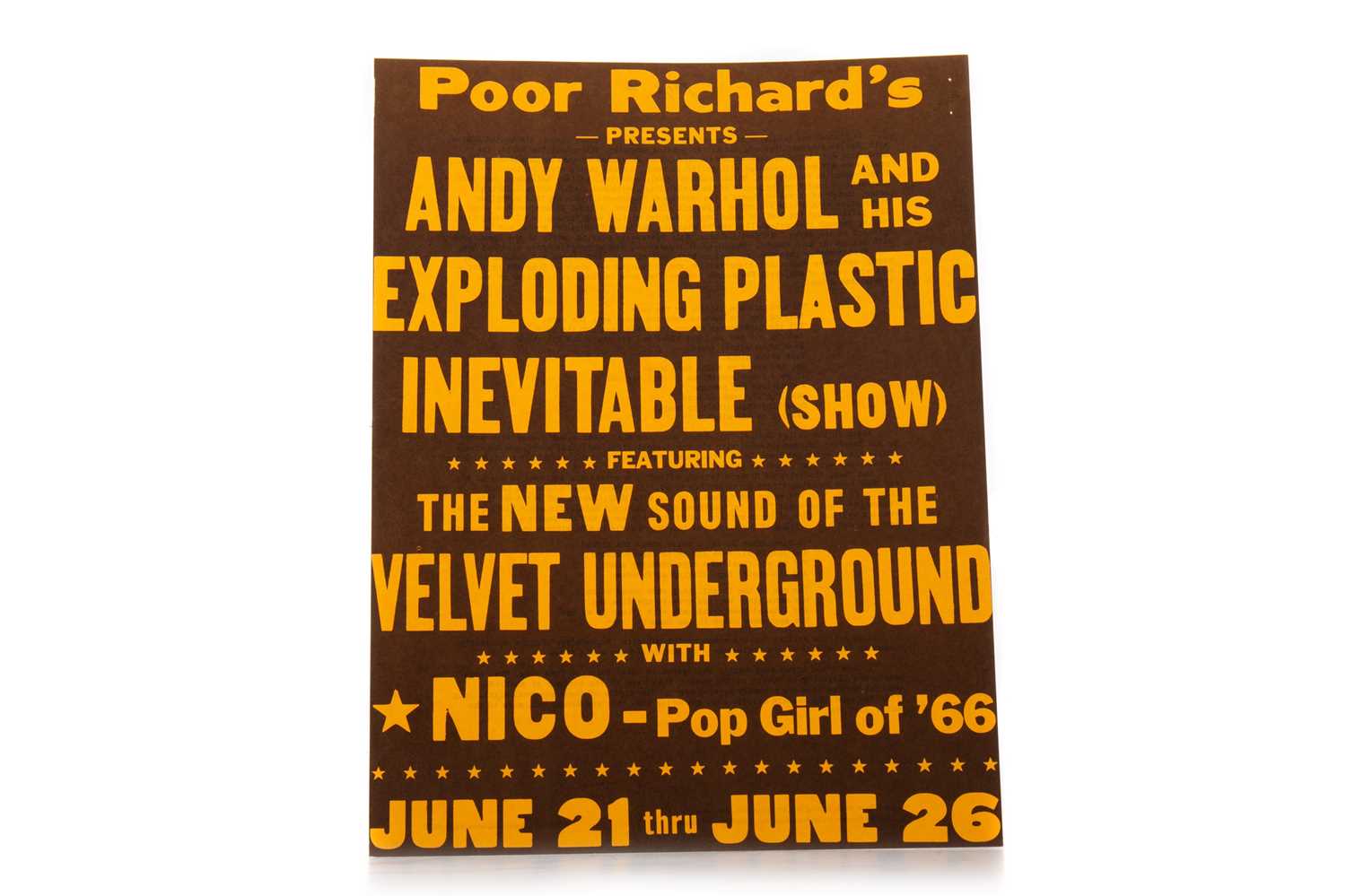 Lot 989 - VELVET UNDERGROUND - CONCERT HANDBILL, JUNE