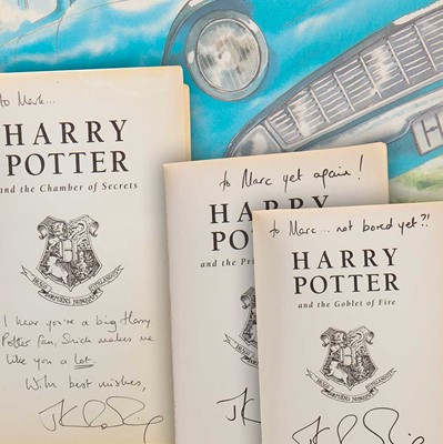 Lot 921 - ROWLING (J .K.), THREE HARRY POTTER VOLUMES, SIGNED WITH PERSONALISED INSCRIPTIONS