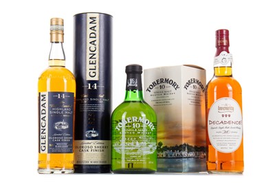 Lot 224 - GLENCADAM 14 YEAR OLD, INVERARITY 20 YEAR OLD DECADENCE AND TOBERMORY 10 YEAR OLD