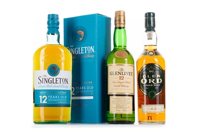 Lot 161 - GLEN ORD 12 YEAR OLD, GLENLIVET 12 YEAR OLD AND SINGLETON OF DUFFTOWN 12 YEAR OLD