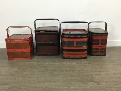 Lot 1058 - FOUR CHINESE LACQUERED PICNIC BOXES