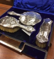 Lot 103 - SILVER VANITY SET IN CASE along with a set of...