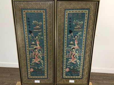 Lot 228 - PAIR OF CHINESE EMBROIDERED SILK PANELS