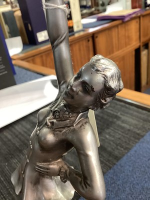 Lot 275 - IN THE MANNER OF LORENZL, ART DECO COLD PAINTED SPELTER FIGURAL TABLE LAMP