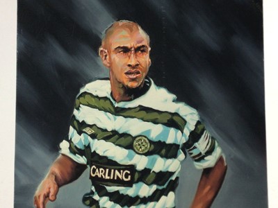 Lot 24 - HENRIK LARSSON OF CELTIC F.C., PRINT AFTER ROBERT MILLER