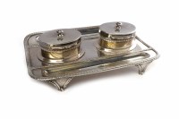 Lot 117 - LATE VICTORIAN SILVER DOUBLE INKWELL of oblong...