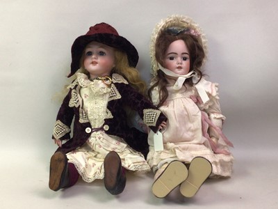 Lot 1023 - MANNER OF JUMEAU, TWO BISQUE HEAD SOCKET DOLLS