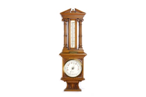 Lot 602 - LATE VICTORIAN CARVED OAK BAROMETER with...