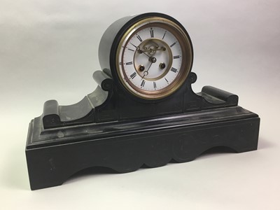 Lot 644 - TWO VICTORIAN BLACK SLATE MANTEL CLOCKS