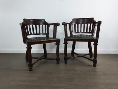 Lot 850 - PAIR OF VICTORIAN OAK SHIP'S CHAIRS