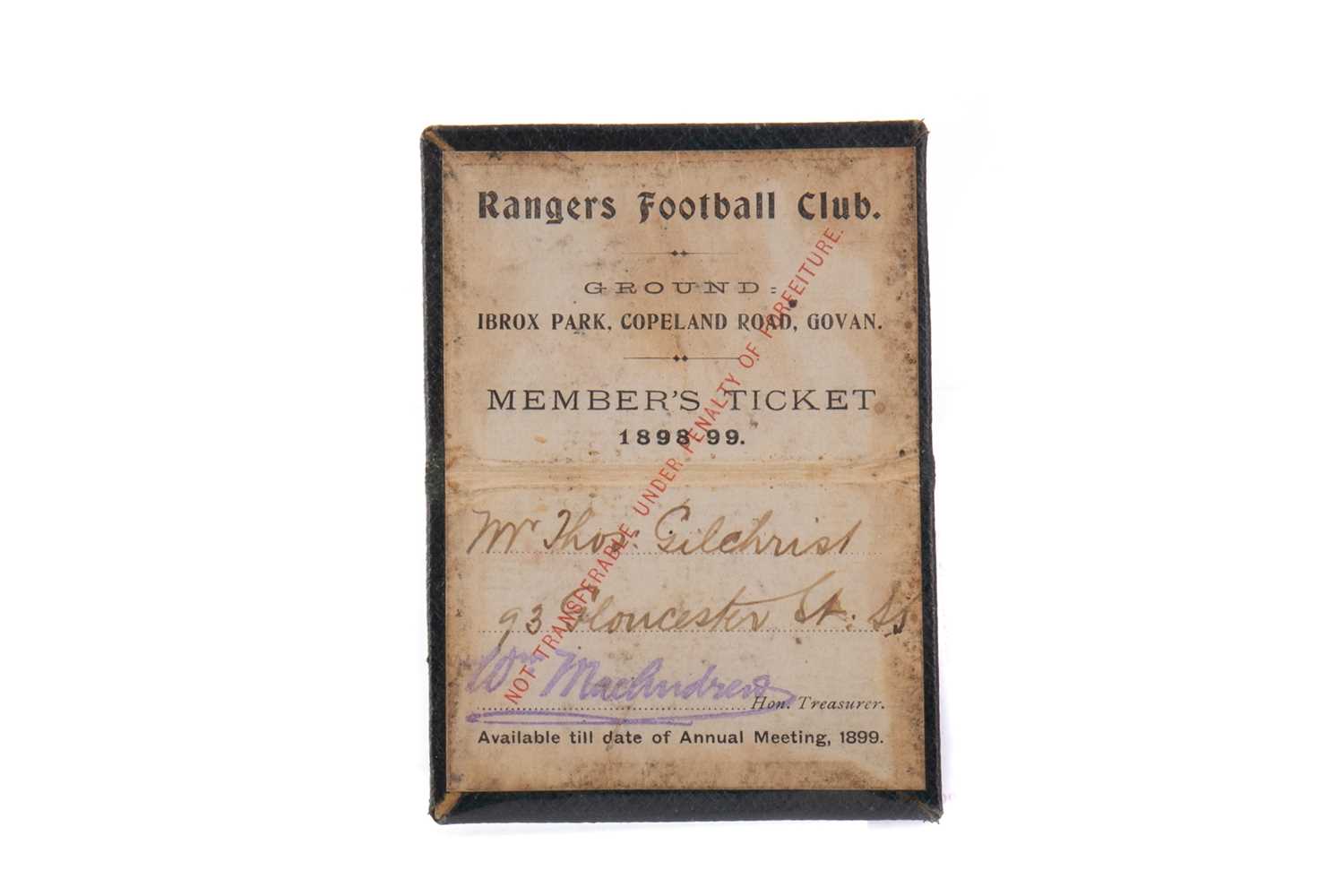 Lot 1539 - VERY RARE RANGERS F.C., MEMBER'S TICKET,