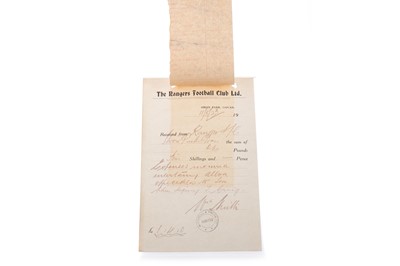 Lot 1551 - BILL STRUTH OF RANGERS F.C., SIGNED EXPENSES DOCUMENT
