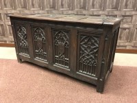 Lot 874 - CARVED OAK BLANKET CHEST of oblong form, with...
