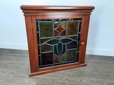 Lot 373 - PINE STAINED GLASS CABINET