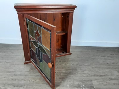 Lot 373 - PINE STAINED GLASS CABINET