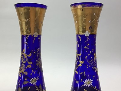 Lot 252 - PAIR OF BLUE AND GILT VASES