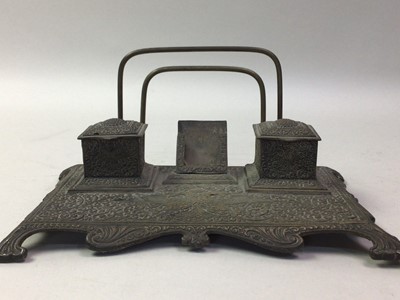 Lot 486 - BRASS DESK INKSTAND