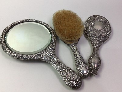 Lot 543 - THREE PIECE SILVER DRESSING TABLE SET