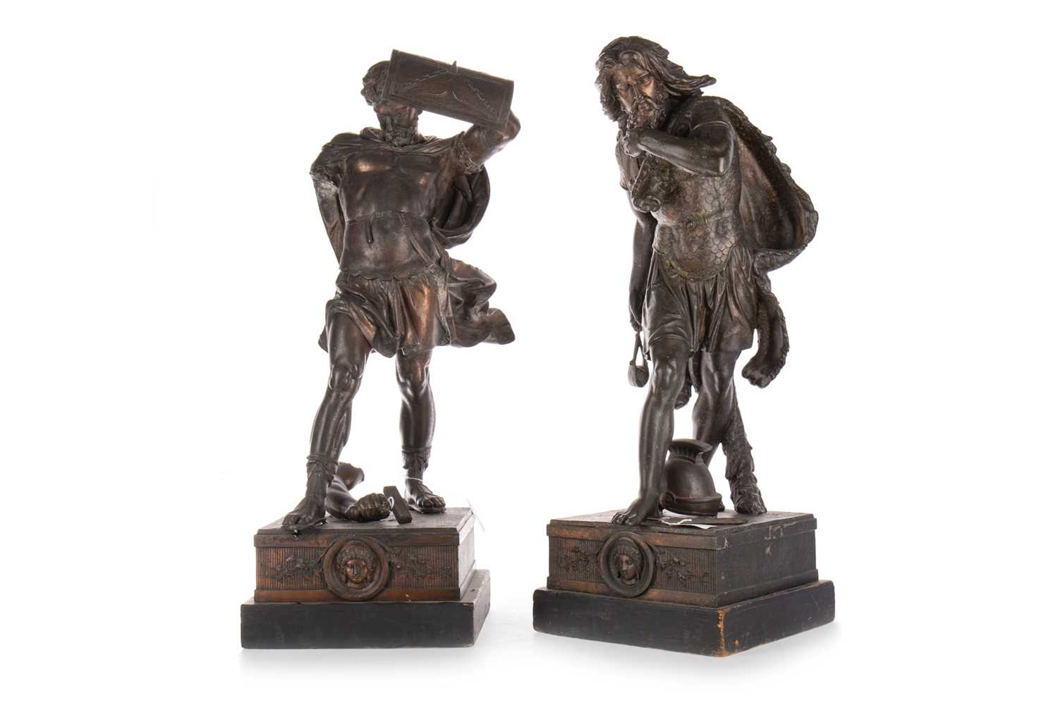 Lot 730 - LARGE PAIR OF SPELTER FIGURES OF WARRIORS