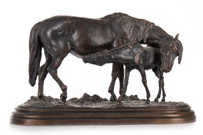 Lot 686 - BRONZE SCULPTURE OF A HORSE AND FOAL