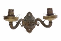 Lot 1015 - SET OF FOUR GILT METAL TWO BRANCH WALL SCONCES...