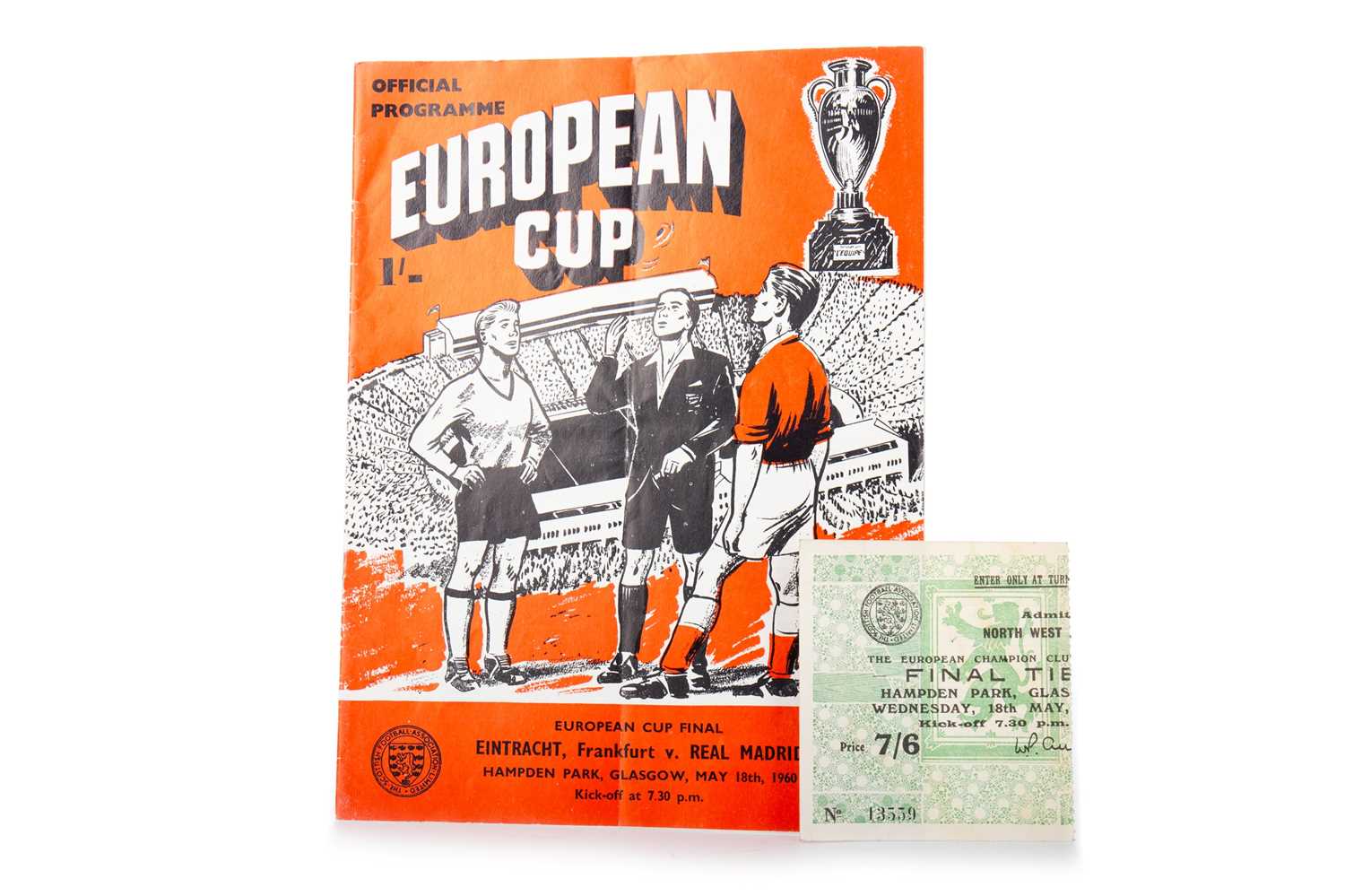 Lot 1626 - EINTRACHT FRANKFURT VS. REAL MADRID, EUROPEAN CUP FINAL PROGRAMME AND TICKET