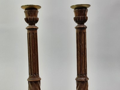 Lot 51 - PAIR OF LOCAL INTEREST OAK CANDLESTICKS