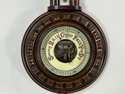 Lot 105 - VICTORIAN ANEROID BAROMETER WITH THERMOMETER