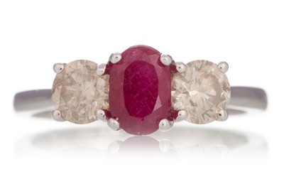 Lot 1141 - CERTIFICATED GLASS FILLED RUBY AND DIAMOND RING