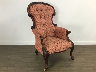 Lot 910A - VICTORIAN MAHOGANY FRAMED ELBOW CHAIR
