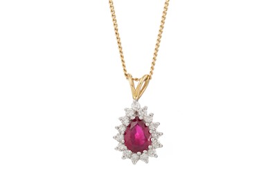 Lot 402 - RUBY AND DIAMOND CLUSTER PENDANT