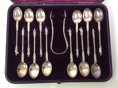 Lot 156 - SET OF SILVER APOSTLE SPOONS WITH TONGS