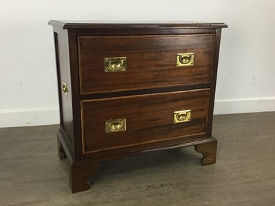 Lot 287 - MAHOGANY CAMPAIGN STYLE CHEST OF TWO DRAWERS