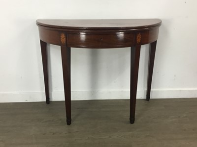 Lot 291 - MAHOGANY DEMI LUNE TEA TABLE