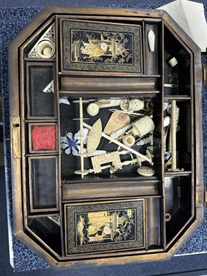 Lot 1131 - CHINESE LACQUERED GAMES/WORK BOX