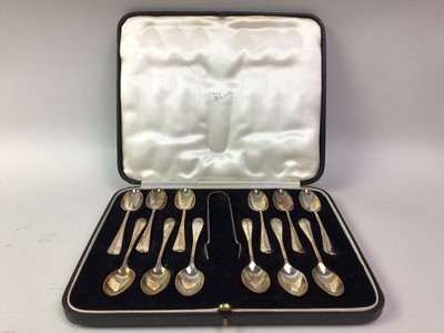 Lot 545 - SILVER SET OF TEA SPOONS AND TONGS