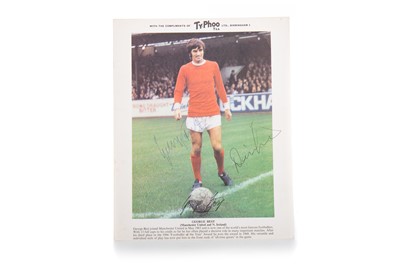 Lot 1643 - GEORGE BEST AND DENIS LAW OF MANCHESTER UNITED F.C., SIGNED TYPHOO TEA CARD