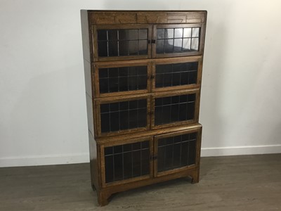 Lot 569 - OAK LEADED GLASS BOOKCASE