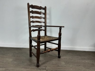 Lot 924 - SET OF EIGHT ELM LADDER BACK DINING CHAIRS