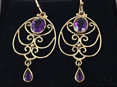 Lot 651 - PAIR OF NINE CARAT GOLD AMETHYST EARRINGS