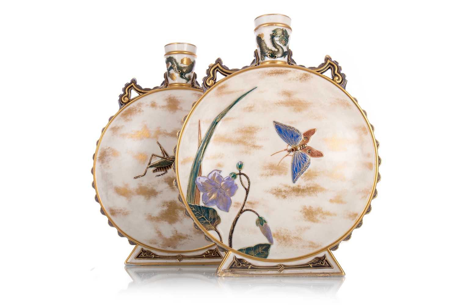 Lot 392 - ROYAL WORCESTER, PAIR OF AESTHETIC MOON FLASK VASES