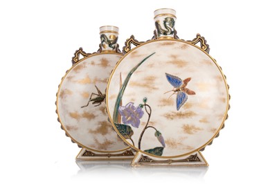 Lot 392 - ROYAL WORCESTER, PAIR OF AESTHETIC MOON FLASK VASES