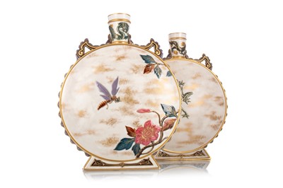 Lot 392 - ROYAL WORCESTER, PAIR OF AESTHETIC MOON FLASK VASES