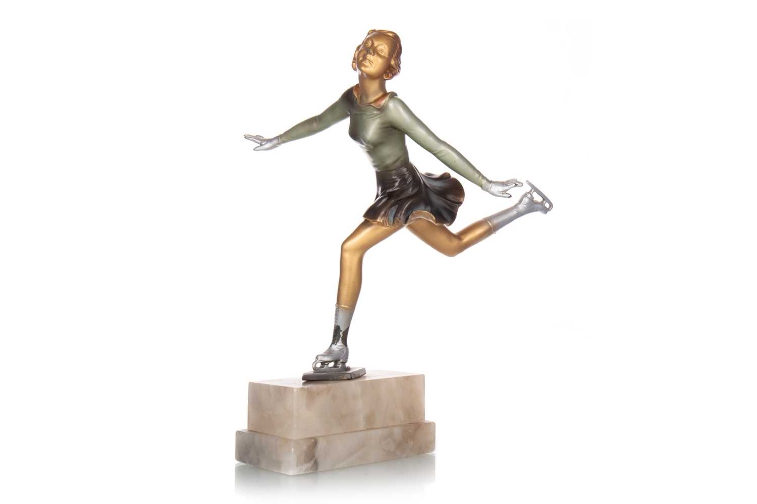 Lot 393 - IN THE MANNER OF JOSEF LORENZL, ART DECO COLD PAINTED BRONZE FIGURE OF AN ICE SKATER