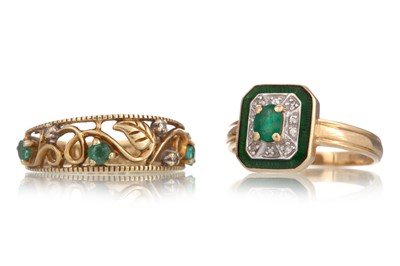 Lot 446 - TWO EMERALD AND DIAMOND RINGS