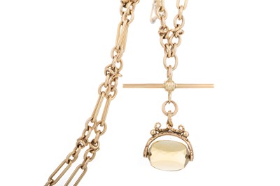 Lot 458 - GOLD CHAIN WITH GEM SET SWIVEL FOB