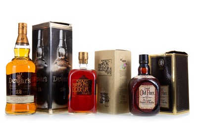 Lot 155 - DEWAR'S 12 YEAR OLD SPECIAL RESERVE 1L, OLD PARR 12 YEAR OLD 75CL AND STAG'S BREATH LIQUEUR 75CL